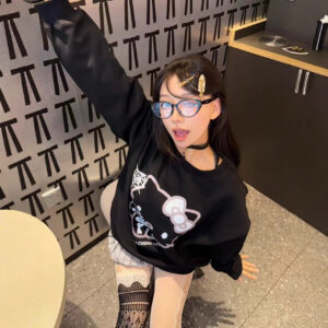 Cute KITTY Print Sweatshirt for Women Casual Loose Versatile Unique Top