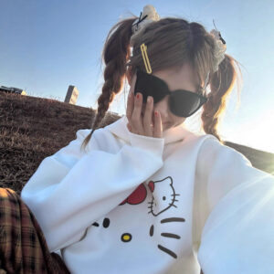 Cute Kitty Cat Style Casual Loose Hoodie for Women